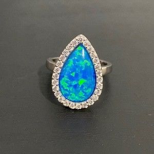 Sterling Silver Blue Opal Ring Size 5